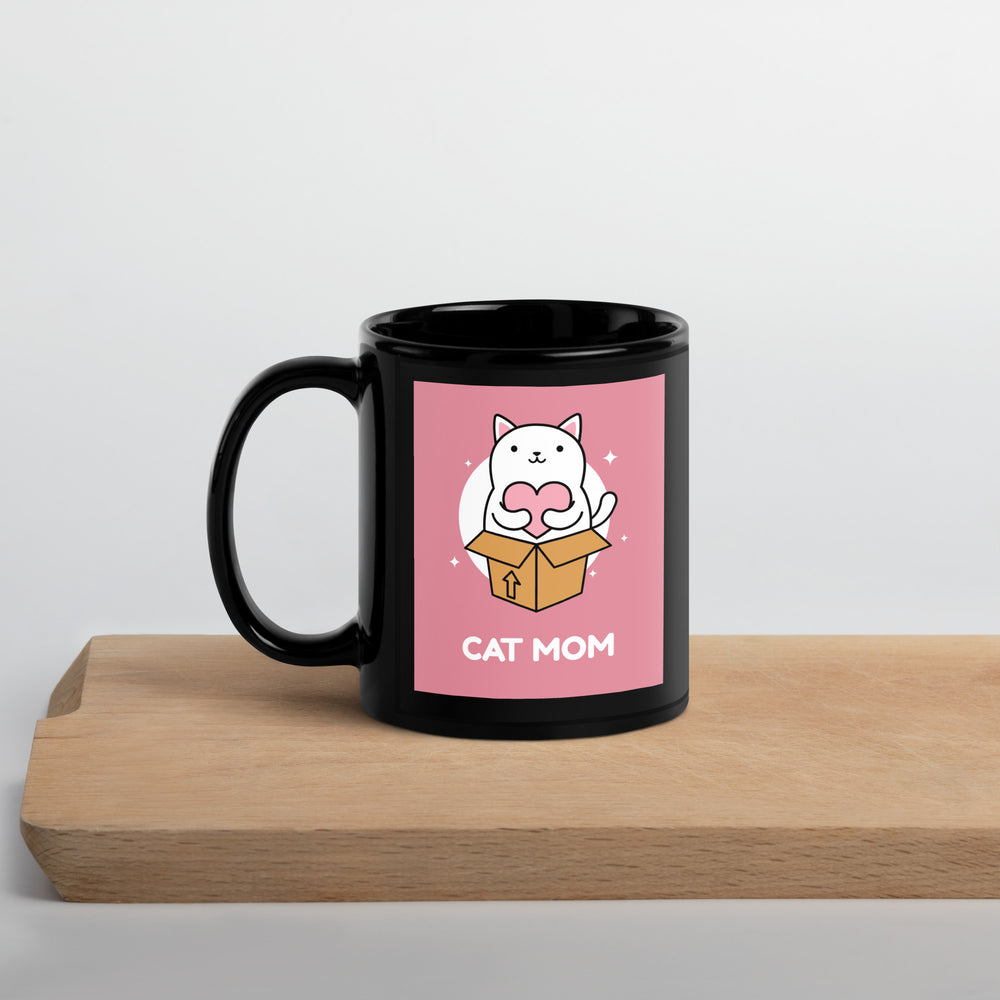 Cat Mom Black Glossy Mug