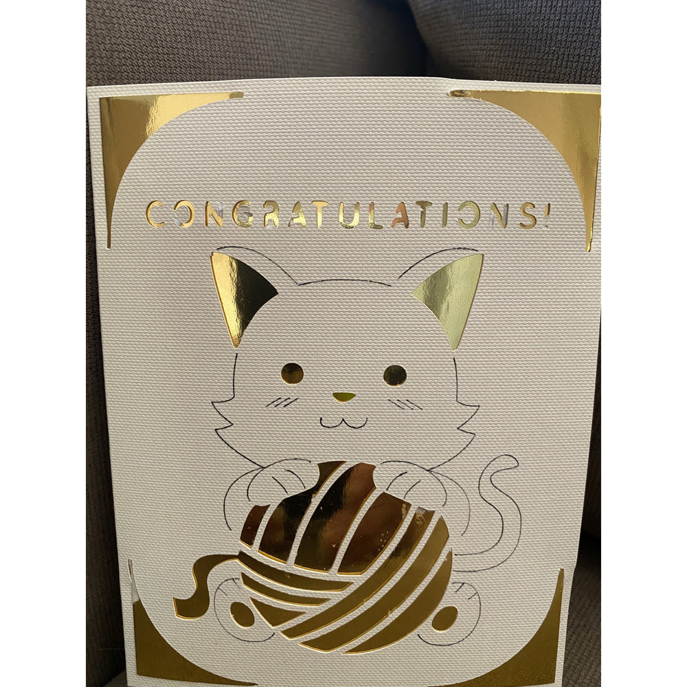 all occasion card, card, cards for cat lovers, cat card, cat lover, cat lover card, cat birthday cards, congratulations card, kitten playing with ball of yarn